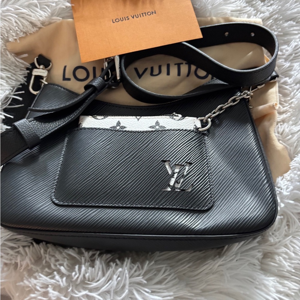 Louis Vuitton Marelle Black Leather Crossbody with Silver Hardware